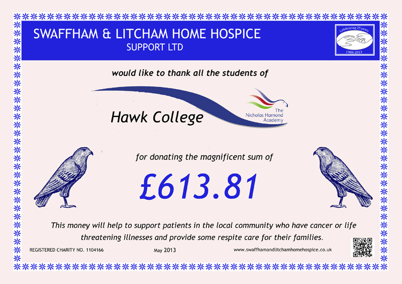 Hawk College - Nicholas Hamond Academy - May - £613.81