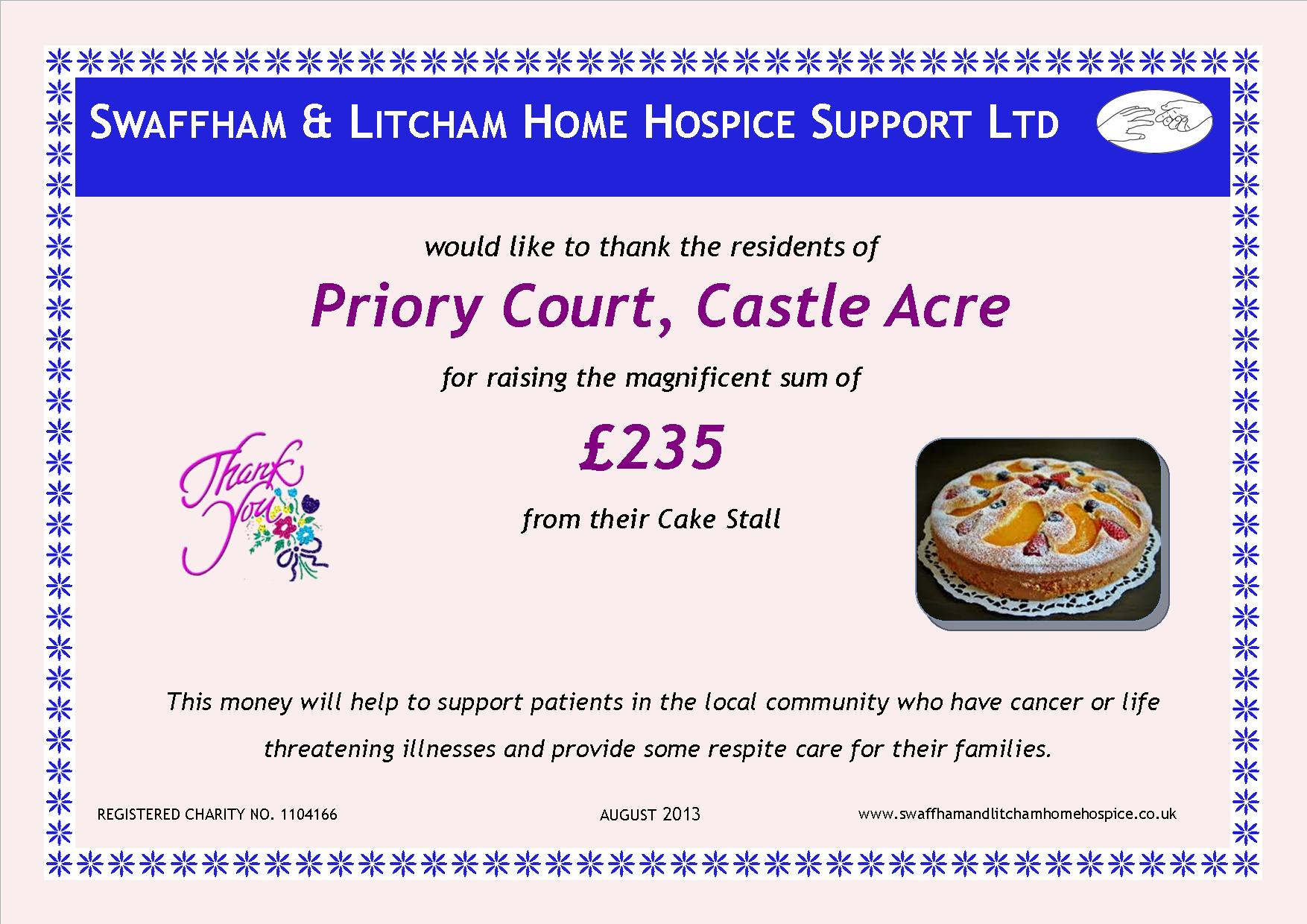 Priory Court Cake Stall - Aug - £235