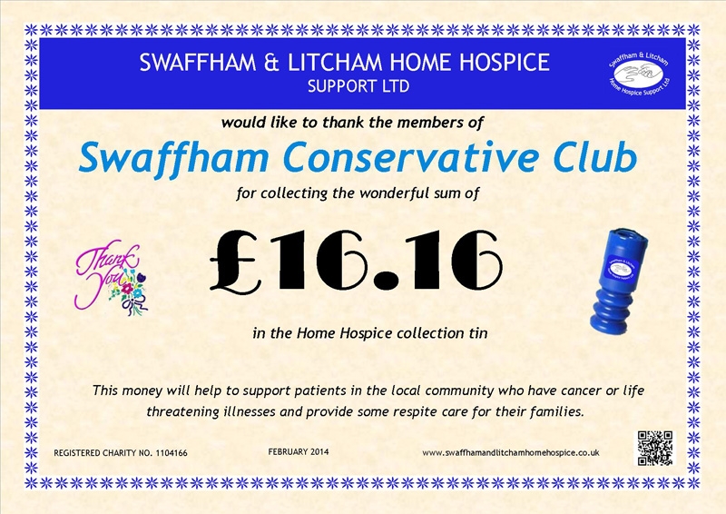Swaffham Conservative Club Collection Box
